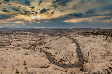 Winding road in the morning light in Escalante National Park, Utah, United States