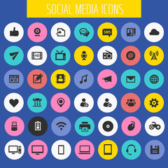 Trendy flat design big social media icons set