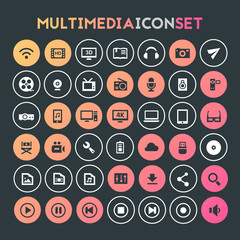 Trendy flat design big Multimedia icons set