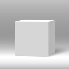 White beautiful realistic 3d cube vector on shaded background.