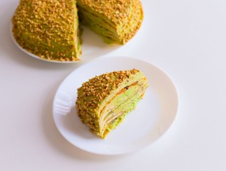 Food. Pancake nature cake, decorated peanuts