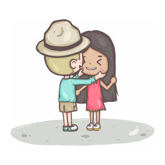 Cute couple moment a guy teasing and pulling a girl chubby cheeks