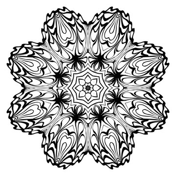 Decorative Ornament With Mandala. Home Decor Background. Vector Illustration. For Coloring Book, Greeting Card, Invitation, Tattoo. Anti-Stress Therapy Pattern. White, black