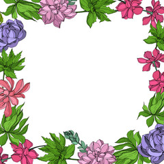 Vector Jungle botanical succulent flower. Engraved ink art illustration. Frame border ornament square.