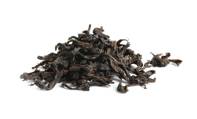 Heap of Da Hong Pao Oolong tea on white background