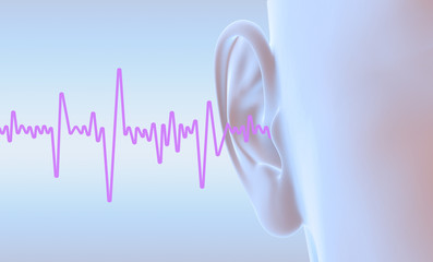 Human ear anatomy with soundwave, medically 3D illustration - obrazy, fototapety, plakaty
