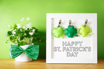 Saint Patricks Day message board with clover cushions