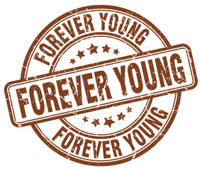 forever young brown grunge round vintage rubber stamp