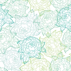 Foto op Canvas Seamless vector pattern peonies line art on white background, floral illustration © Elinnet