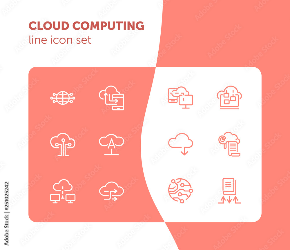 Poster cloud computing line icon set