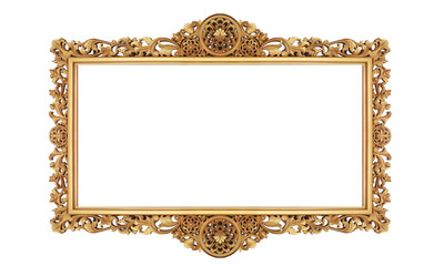 Classic Retro Old Gold Photo or Painting Frame in White Isolated Background