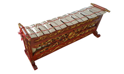 Indonesian Javanese Traditional Gamelan Music Instruments in White Isolated Background