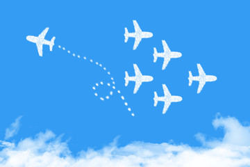 plane shape clouds changing direction ,new ideas, different business concepts