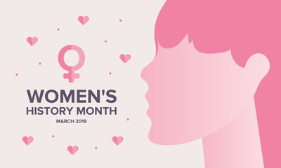 Women's History Month. The annual month that highlights the contributions of women to events in history. Celebrated during March in the United States, the United Kingdom, and Australia. Vector poster