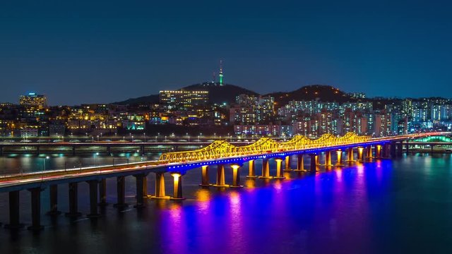 Night view of han river in seoul south Korea 