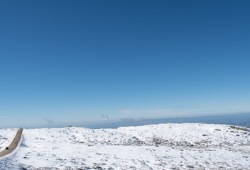 Winter landscape with blue sky and clouds