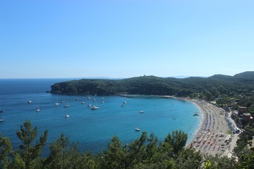 Fototapeta na wymiar View of Valtos beach from the hill of the village of Parga in Preveza, Epirus Greece at summer 