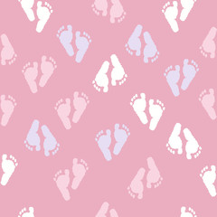 Baby foot prints baby shower seamless pink background pattern