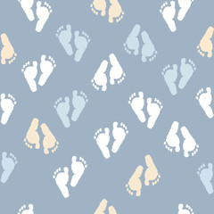 Baby foot prints baby shower seamless blue background pattern