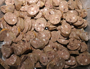 Sliced pieces of home-made scrubs, traditional Bulgarian cuisine