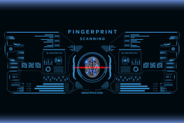 Futuristic Fingerprint Scanner Identification Protection Dashboard. HUD UI Element Technology Background Authorization System Illustration
