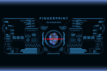 Futuristic Fingerprint Scanner Identification Protection Dashboard. HUD UI Element Technology Background Authorization System Illustration