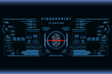 Futuristic Fingerprint Scanner Identification Protection Dashboard. HUD UI Element Technology Background Authorization System Illustration