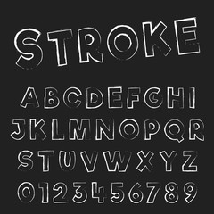 Grunge stroke font template. Letters and numbers of distressed design