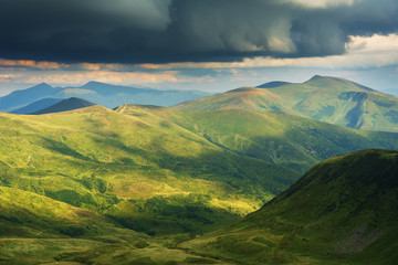 Summer in the Carpathian massif of Swidovets, located in Ukraine, with a lot of lakes, green...