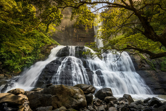 Waterfall in a Ciletuh-Palabuhanratu geopark, West Java, Indonesia