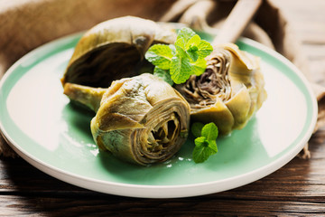Traditional italian artichoke «alla romana»