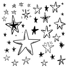 Hand drawn stars, vector doodle set