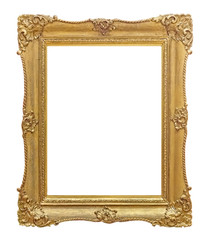 Golden frame for paintings, mirrors or photo isolated on white background