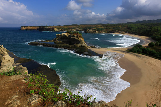 Aerial view of Klayar Beach, East Java, Indonesia