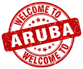 welcome to Aruba red round vintage stamp
