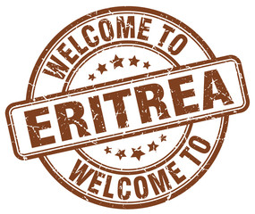 welcome to Eritrea brown round vintage stamp