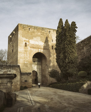 Gateway to the Alhambra monument called Puerta de la Justicia (Justice Gate).  Of the four gates in the Alhambra walls, it is most impressive is the Gate of Justice, built in 1348.