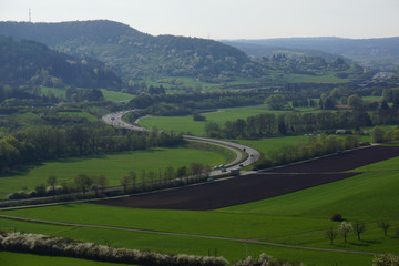 panorama vision road meadow and forest