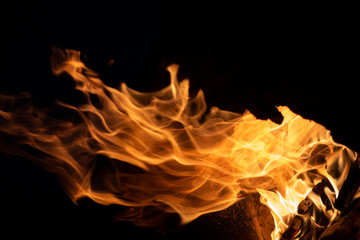 Fire flames on black background