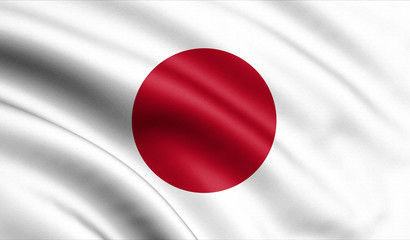 Naklejka premium Japan flag blowing in the wind. Tokyo. Background texture. 3d rendering, waving flag. – Illustration