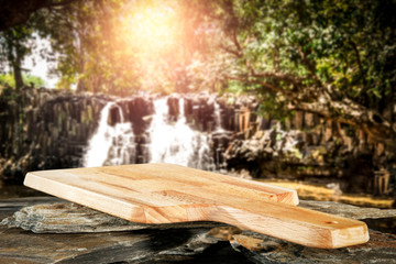 Desk of free space and waterfall 