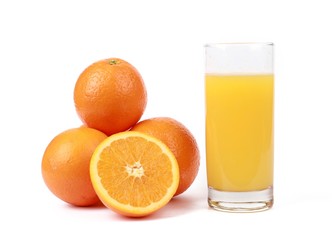  fresh squeezed orange juice - glass with fresh squeezed orange juice and oranges isolated on white