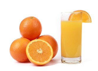  fresh squeezed orange juice - glass with fresh squeezed orange juice and oranges isolated on white