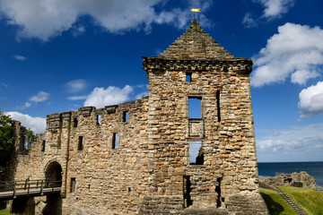 Fototapeta na wymiar St Andrews Castle 13th Century stone ruins exterier on the coast of the North Sea in Fife Scotland UK