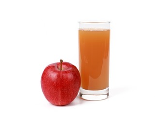 apple juice -  ​red apple and a glass of naturally cloudy apple juice in front of white background