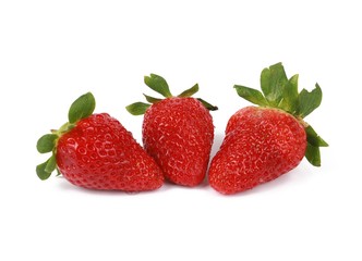 delicious fresh strawberries with strawberry leaf on white background