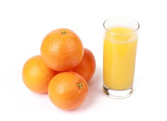  fresh squeezed orange juice - glass with fresh squeezed orange juice and oranges isolated on white
