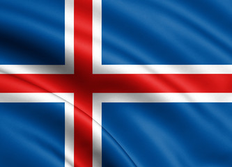 Obraz premium Iceland flag blowing in the wind. Background texture. 3d rendering, waving flag. – Illustration, capital, Reykjavik