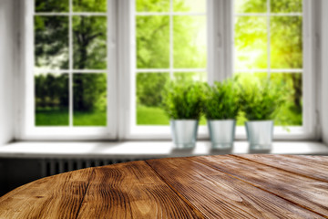 Fototapeta premium spring desk and white window space 