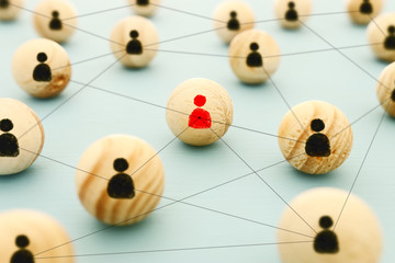 image of wooden blocks with people icons over mint table,building a strong team, human resources...